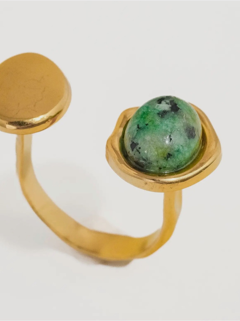 Gold Open Band Ring with Green Stone